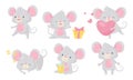 Cute Little Mouse Cartoon Character Collection, Adorable Rodent Animal in Different Situations Vector Illustration