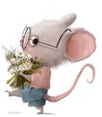 cute little mouse character with present bouquet Royalty Free Stock Photo