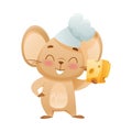 Cute little mouse chef with cheese. Adorable funny baby animal character cartoon vector illustration Royalty Free Stock Photo