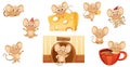 Cute little mouse doing various activities set. Brown baby animal character with funny face and rounded ears vector