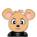 A cute little mouse dressed as a rock star with make-up, piercings and a T-shirt with a skull