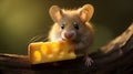 Cute little mouse eating cheese