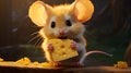 Cute little mouse eating cheese