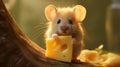 Cute little mouse eating cheese