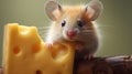 Cute little mouse eating cheese