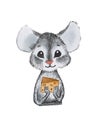 Cute little mouse holding cheese with both hands hand-drawn