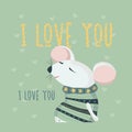 Cute little mouse and the inscription I love you. Valentine's Day. Valentines day greeting card. Colorful design Royalty Free Stock Photo