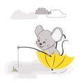 Cute little mouse in umbrella. Vector childish illustration