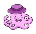 Cute little octopus in a hat, with bow-tie. Royalty Free Stock Photo