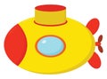A cute little orange and yellow cartoon submarine vector or color illustration