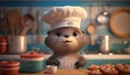 Cute little otter chef in the kitchen. 3d rendering