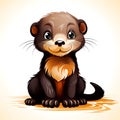 Cute little otter sitting on the ground looking at the camera. Generative AI Royalty Free Stock Photo