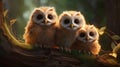 Cute Little Owl Family Wallpaper In Zbrush Style Royalty Free Stock Photo