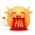 Cute little Ox with Chinese scroll.