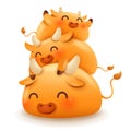 Cute little ox pile. Three little Ox