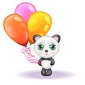 Cute little panda with balloons, greeting card illustration, cute animal Royalty Free Stock Photo