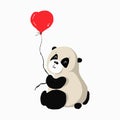 Cute little panda with balloons, valentines illustration with cartoon character, vector clipart