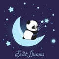 Cute little panda bear on the moon. Sweet dreams vector Royalty Free Stock Photo