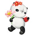 Cute little panda, book and flower watercolor hand drawn illustrations, Baby animal on isolated background for design