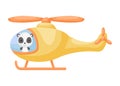 Cute little panda pilot in yellow helicopter. Cartoon character for childrens book, album, baby shower, greeting card, party Royalty Free Stock Photo