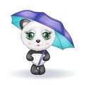 Cute little panda with pink bamboo umbrella. Cartoon Royalty Free Stock Photo