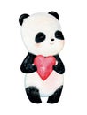 Cute little panda with rose cheeks. Hand painted watercolor illustration