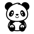 Cute little panda silhouette icon in black color. Vector template