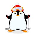 Cute little penguin goes skiing Royalty Free Stock Photo