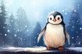 cute little penguin on snowy winter background AI generated Royalty Free Stock Photo