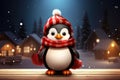 cute little penguin on snowy winter background AI generated Royalty Free Stock Photo