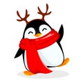 Cute little penguin wearing deer antlers mask