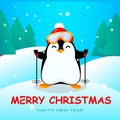 Cute little penguin in winter forest