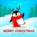 Cute little penguin in winter forest Royalty Free Stock Photo