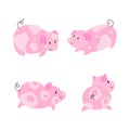 Cute little pig characters illustration set.