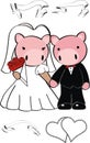 Cute little pig couple kawaii cartoon married