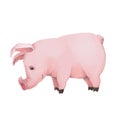 Cute little pink pig isolated on white background. It stands and sniffs the heel. cgi. farm