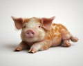 Adorable Ginger Piglet Lying Down on White Background Royalty Free Stock Photo