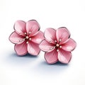 Cute Little Pink Flower Earstuds - Cartoon Style Clipart on White Background AI Generated Royalty Free Stock Photo