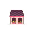 Cute little pink house in flat style. Vector illustration of village cottage isolated on white background Royalty Free Stock Photo