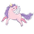 Cute little pink magical unicorn. Vector hand drawing illustration isolated on white background Royalty Free Stock Photo