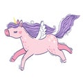 Cute little pink magical unicorn. Vector hand drawing illustration isolated on white background Royalty Free Stock Photo