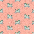 Cute little pink ponies pastel seamless pattern on polka dot background