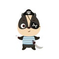 Cute little pirate badger with hook and blindfold. Cartoon animal character for kids t-shirts, nursery decoration, baby shower,