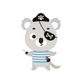 Cute little pirate koala with hook and blindfold. Cartoon animal character for kids t-shirts, nursery decoration, baby shower,