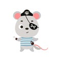 Cute little pirate mouse with hook and blindfold. Cartoon animal character for kids t-shirts, nursery decoration, baby shower, Royalty Free Stock Photo