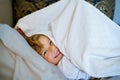 Cute Little Preschool Girl after Sleeping In Bed. Adorable Preschool Child Dreaming, Healthy Sleep Of Children By Day Royalty Free Stock Photo