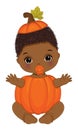 Cute Little Pumpkin. Vector Pumpkin African American Baby Boy Royalty Free Stock Photo