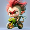 Cute little punk girl riding a motorcycle