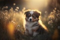 Cute little puppy in the garden, Generative AI