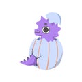 Cute Little Purple Dino Hatched from Egg, Adorable Baby Dinosaur Character Vector Illustration